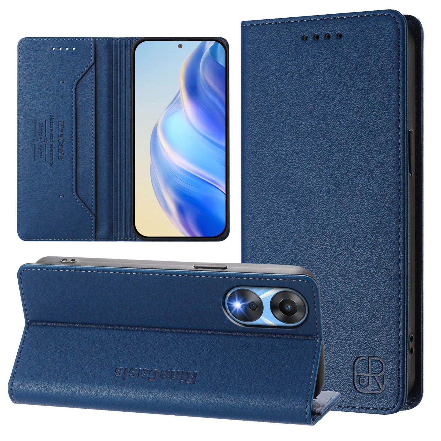 OPPO A1x 5G Dual-Folded Magnetic Suction RFID Blocking PU Leather Wallet Phone Case with Card Slots, Cash Pocket, Kickstand, Full Protective Flip Cover