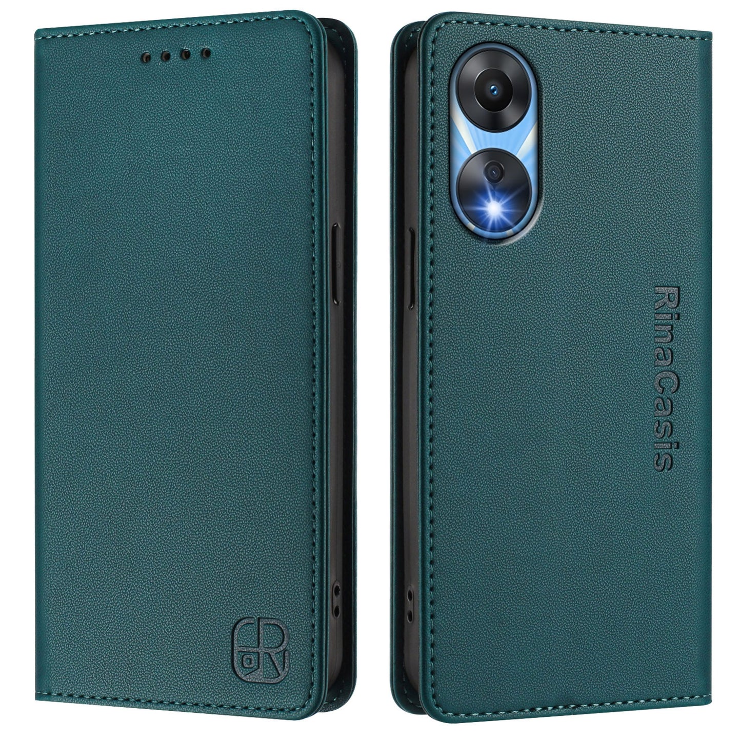 OPPO A1x 5G Dual-Folded Magnetic Suction RFID Blocking PU Leather Wallet Phone Case with Card Slots, Cash Pocket, Kickstand, Full Protective Flip Cover