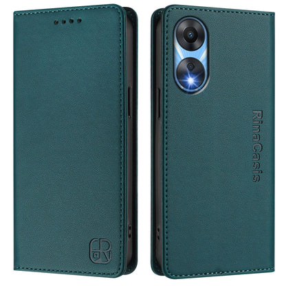 OPPO A1x 5G Dual-Folded Magnetic Suction RFID Blocking PU Leather Wallet Phone Case with Card Slots, Cash Pocket, Kickstand, Full Protective Flip Cover