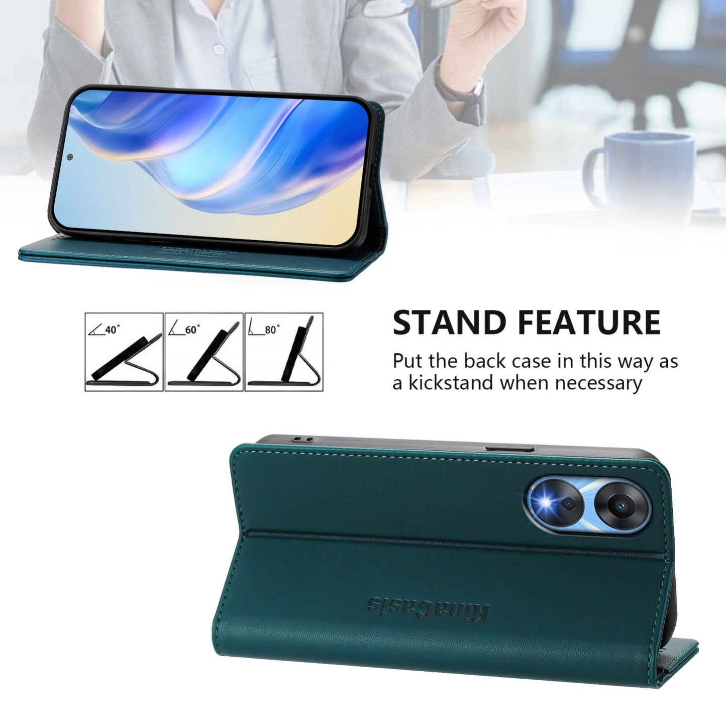 OPPO A78 5G Dual-Folded Magnetic Suction RFID Blocking PU Leather Wallet Phone Case with Card Slots, Cash Pocket, Kickstand, Full Protective Flip Cover