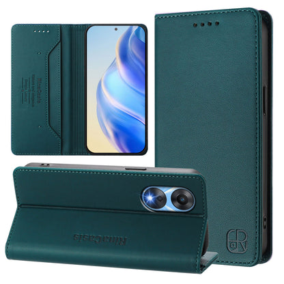OPPO A1x 5G Dual-Folded Magnetic Suction RFID Blocking PU Leather Wallet Phone Case with Card Slots, Cash Pocket, Kickstand, Full Protective Flip Cover