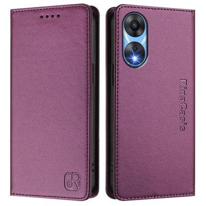 OPPO A78 5G Dual-Folded Magnetic Suction RFID Blocking PU Leather Wallet Phone Case with Card Slots, Cash Pocket, Kickstand, Full Protective Flip Cover