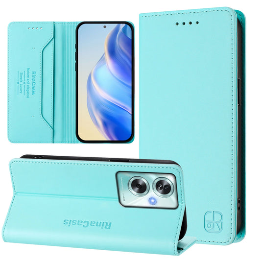 OPPO A79 5G Dual-Folded Magnetic Suction RFID Blocking PU Leather Wallet Phone Case with Card Slots, Cash Pocket, Kickstand, Full Protective Flip Cover