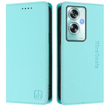 OPPO A79 5G Dual-Folded Magnetic Suction RFID Blocking PU Leather Wallet Phone Case with Card Slots, Cash Pocket, Kickstand, Full Protective Flip Cover