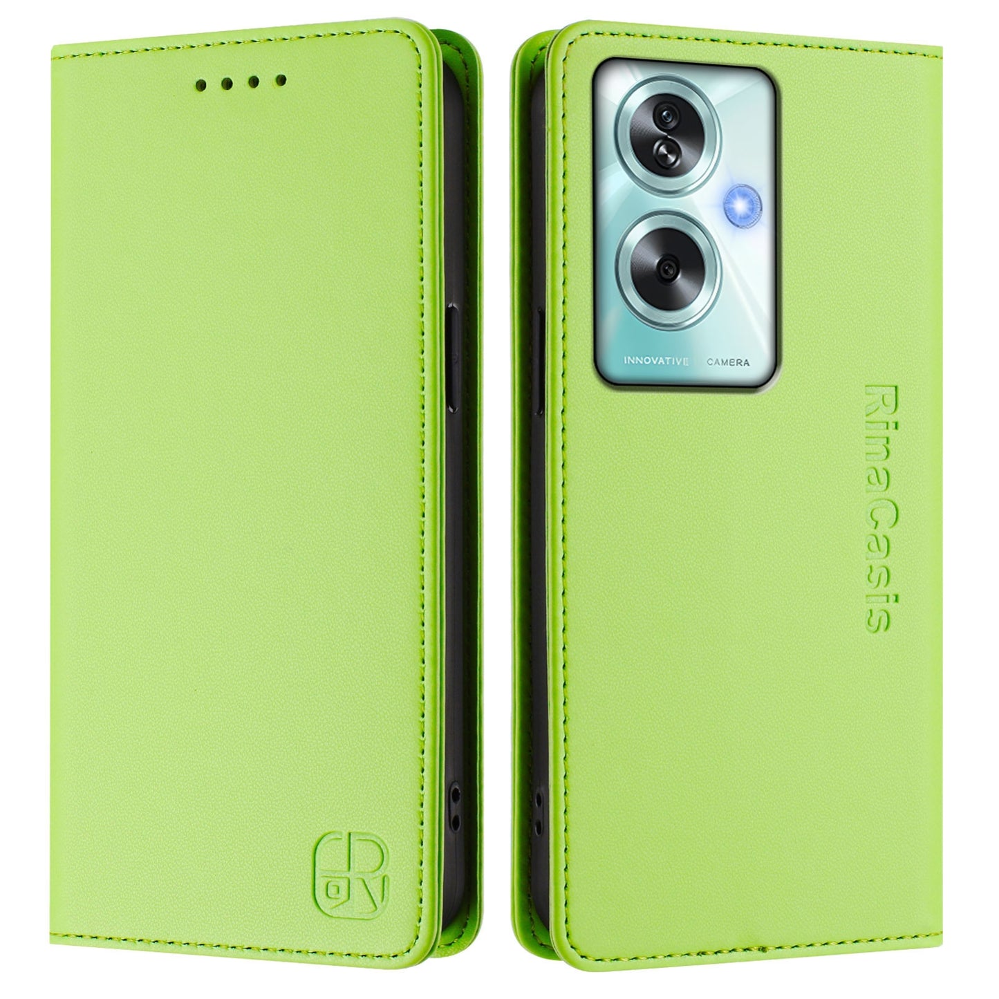 OPPO A79 5G Dual-Folded Magnetic Suction RFID Blocking PU Leather Wallet Phone Case with Card Slots, Cash Pocket, Kickstand, Full Protective Flip Cover