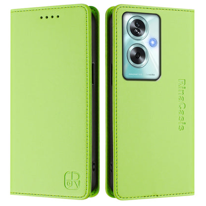 OPPO A79 5G Dual-Folded Magnetic Suction RFID Blocking PU Leather Wallet Phone Case with Card Slots, Cash Pocket, Kickstand, Full Protective Flip Cover