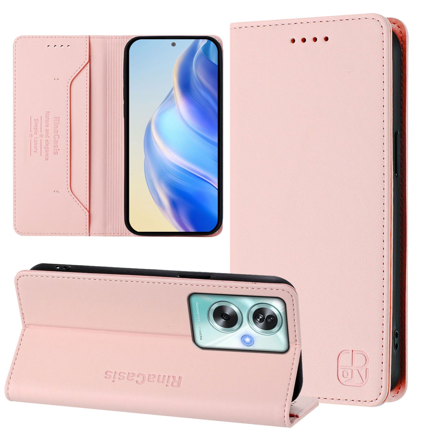 OPPO A79 5G Dual-Folded Magnetic Suction RFID Blocking PU Leather Wallet Phone Case with Card Slots, Cash Pocket, Kickstand, Full Protective Flip Cover