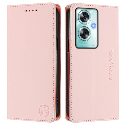 OPPO A79 5G Dual-Folded Magnetic Suction RFID Blocking PU Leather Wallet Phone Case with Card Slots, Cash Pocket, Kickstand, Full Protective Flip Cover