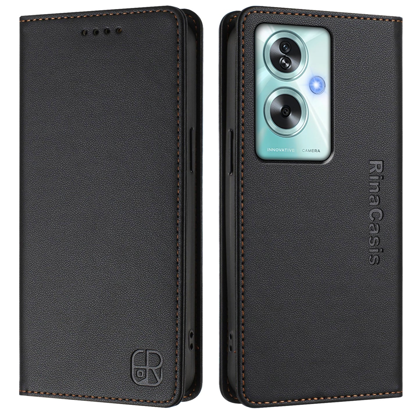 OPPO A79 5G Dual-Folded Magnetic Suction RFID Blocking PU Leather Wallet Phone Case with Card Slots, Cash Pocket, Kickstand, Full Protective Flip Cover