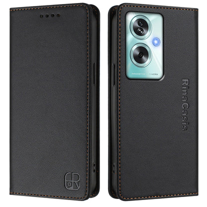 OPPO A79 5G Dual-Folded Magnetic Suction RFID Blocking PU Leather Wallet Phone Case with Card Slots, Cash Pocket, Kickstand, Full Protective Flip Cover