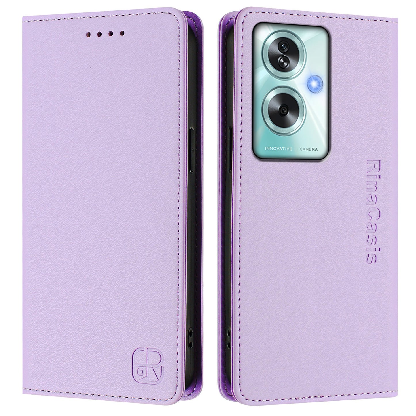 OPPO A79 5G Dual-Folded Magnetic Suction RFID Blocking PU Leather Wallet Phone Case with Card Slots, Cash Pocket, Kickstand, Full Protective Flip Cover