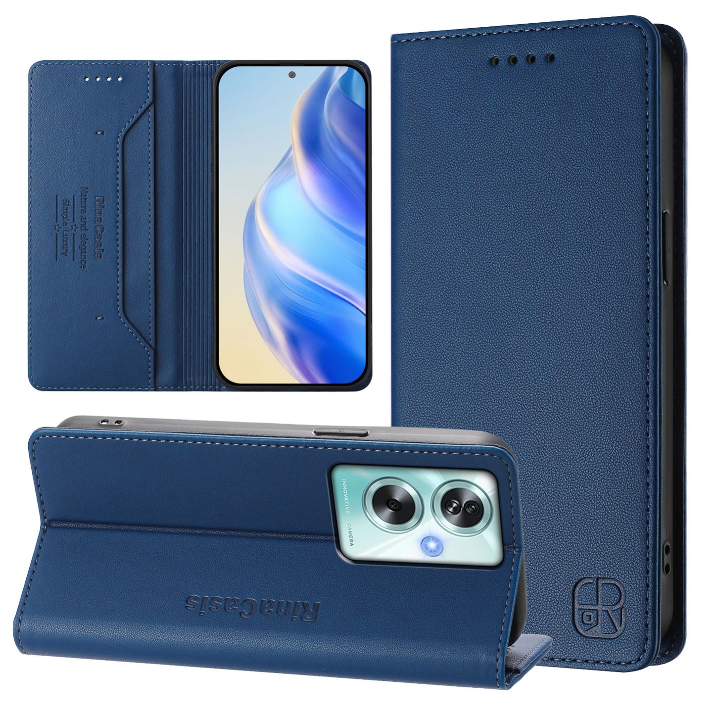OPPO A79 5G Dual-Folded Magnetic Suction RFID Blocking PU Leather Wallet Phone Case with Card Slots, Cash Pocket, Kickstand, Full Protective Flip Cover