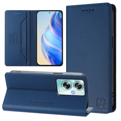 OPPO A79 5G Dual-Folded Magnetic Suction RFID Blocking PU Leather Wallet Phone Case with Card Slots, Cash Pocket, Kickstand, Full Protective Flip Cover
