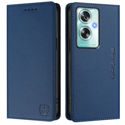 OPPO A79 5G Dual-Folded Magnetic Suction RFID Blocking PU Leather Wallet Phone Case with Card Slots, Cash Pocket, Kickstand, Full Protective Flip Cover