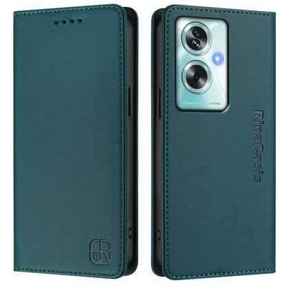 OPPO A79 5G Dual-Folded Magnetic Suction RFID Blocking PU Leather Wallet Phone Case with Card Slots, Cash Pocket, Kickstand, Full Protective Flip Cover