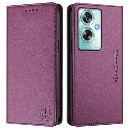 OPPO A79 5G Dual-Folded Magnetic Suction RFID Blocking PU Leather Wallet Phone Case with Card Slots, Cash Pocket, Kickstand, Full Protective Flip Cover