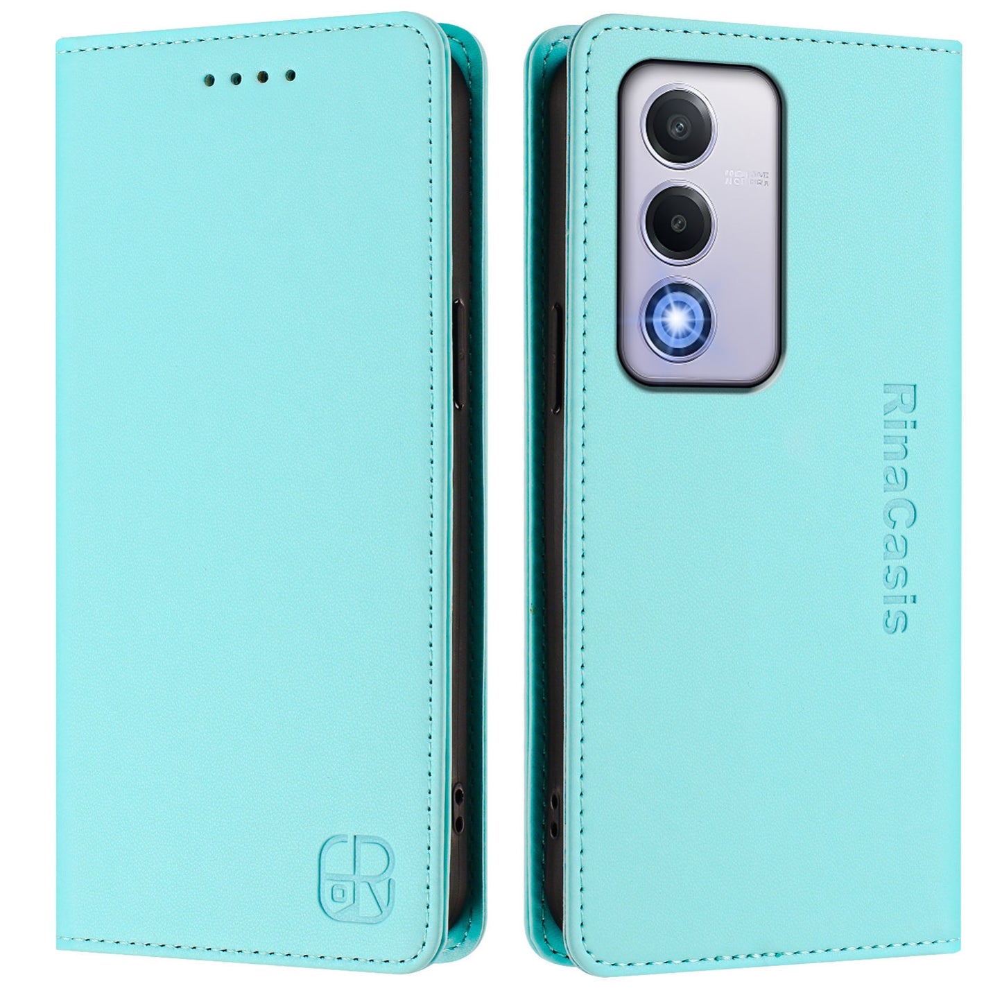 OPPO A80 5G EU Dual-Folded Magnetic Suction RFID Blocking PU Leather Wallet Phone Case with Card Slots, Cash Pocket, Kickstand, Full Protective Flip Cover