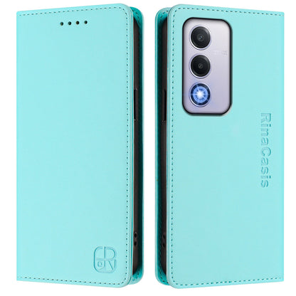 OPPO A80 5G EU Dual-Folded Magnetic Suction RFID Blocking PU Leather Wallet Phone Case with Card Slots, Cash Pocket, Kickstand, Full Protective Flip Cover