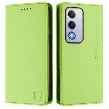OPPO A80 5G EU Dual-Folded Magnetic Suction RFID Blocking PU Leather Wallet Phone Case with Card Slots, Cash Pocket, Kickstand, Full Protective Flip Cover