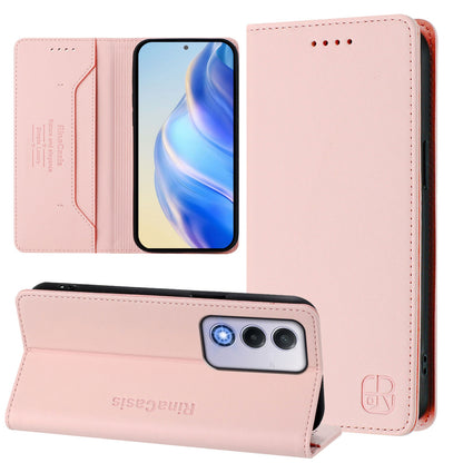 OPPO A80 5G EU Dual-Folded Magnetic Suction RFID Blocking PU Leather Wallet Phone Case with Card Slots, Cash Pocket, Kickstand, Full Protective Flip Cover