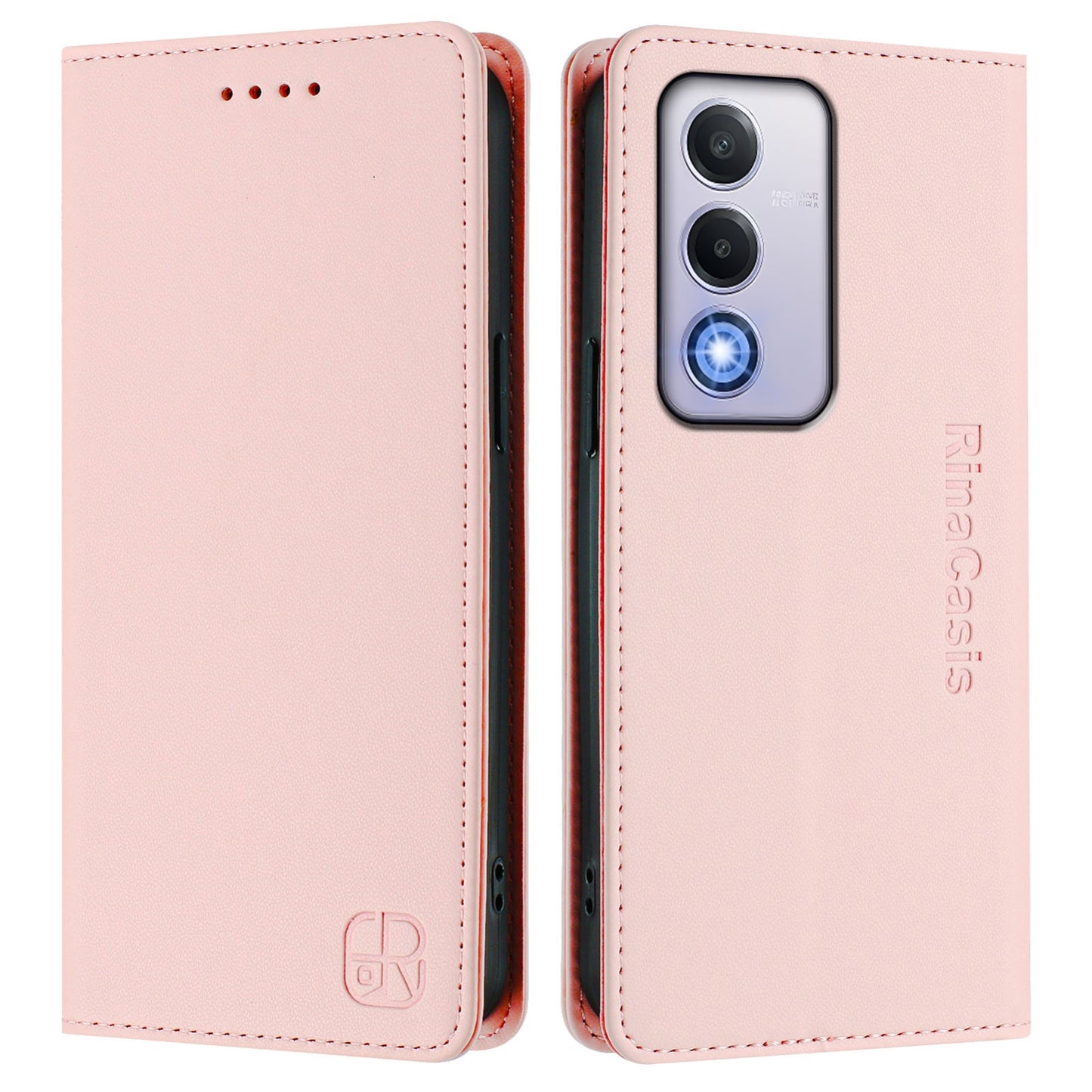 OPPO A80 5G EU Dual-Folded Magnetic Suction RFID Blocking PU Leather Wallet Phone Case with Card Slots, Cash Pocket, Kickstand, Full Protective Flip Cover
