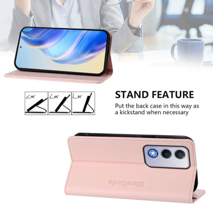 OPPO A80 5G EU Dual-Folded Magnetic Suction RFID Blocking PU Leather Wallet Phone Case with Card Slots, Cash Pocket, Kickstand, Full Protective Flip Cover