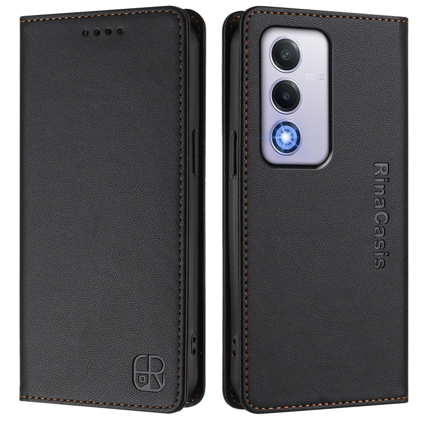 OPPO A80 5G EU Dual-Folded Magnetic Suction RFID Blocking PU Leather Wallet Phone Case with Card Slots, Cash Pocket, Kickstand, Full Protective Flip Cover