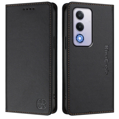 OPPO A80 5G EU Dual-Folded Magnetic Suction RFID Blocking PU Leather Wallet Phone Case with Card Slots, Cash Pocket, Kickstand, Full Protective Flip Cover
