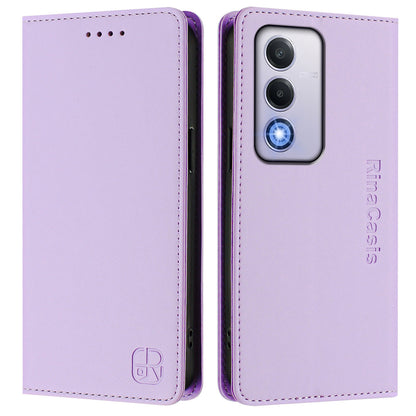 OPPO A80 5G EU Dual-Folded Magnetic Suction RFID Blocking PU Leather Wallet Phone Case with Card Slots, Cash Pocket, Kickstand, Full Protective Flip Cover