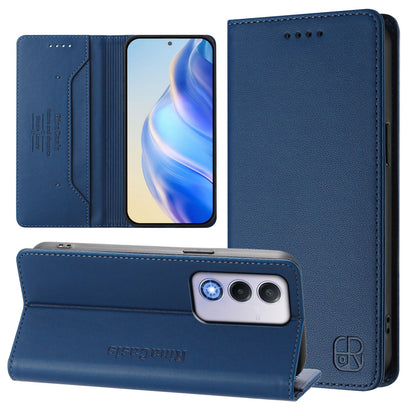 OPPO A80 5G EU Dual-Folded Magnetic Suction RFID Blocking PU Leather Wallet Phone Case with Card Slots, Cash Pocket, Kickstand, Full Protective Flip Cover