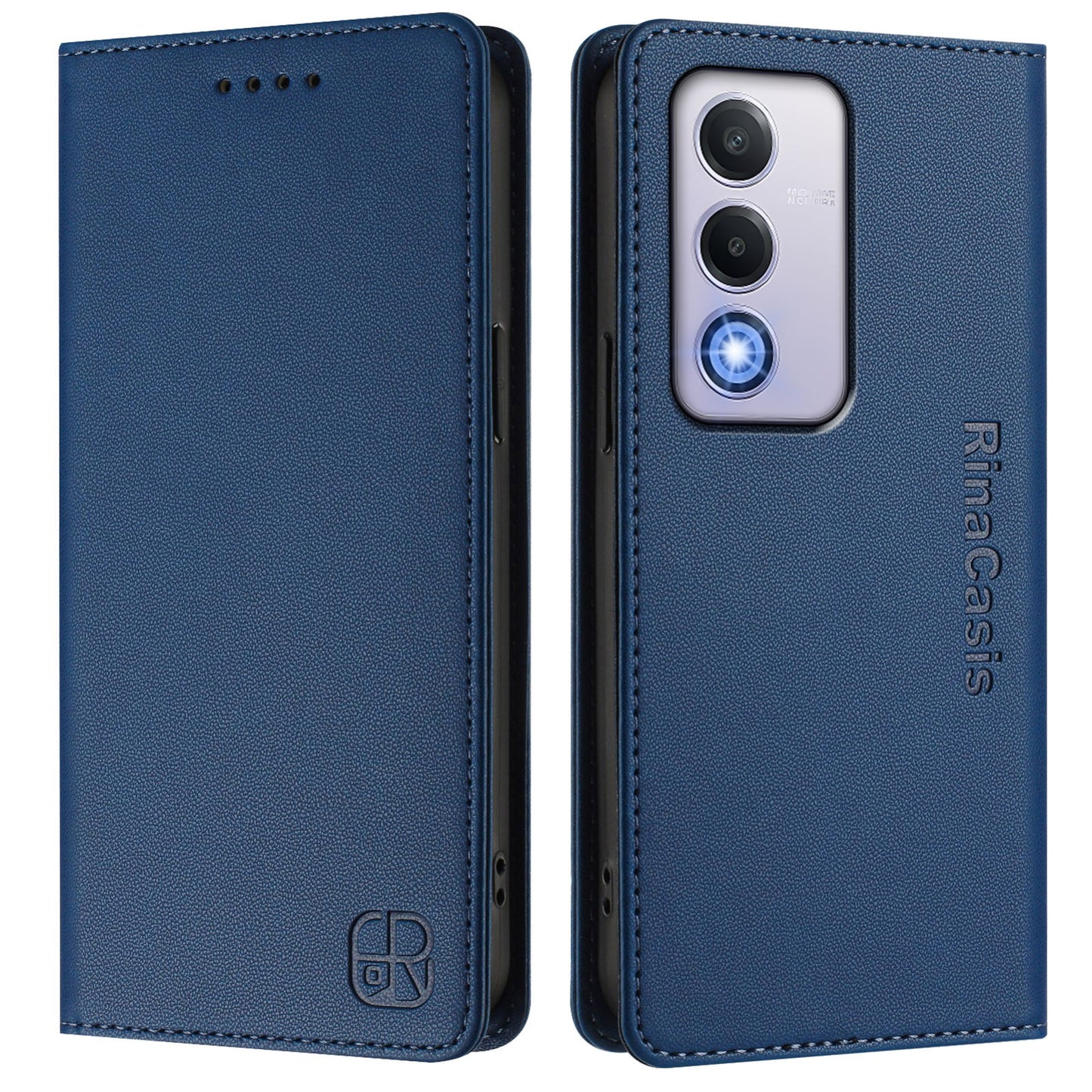 OPPO A80 5G EU Dual-Folded Magnetic Suction RFID Blocking PU Leather Wallet Phone Case with Card Slots, Cash Pocket, Kickstand, Full Protective Flip Cover