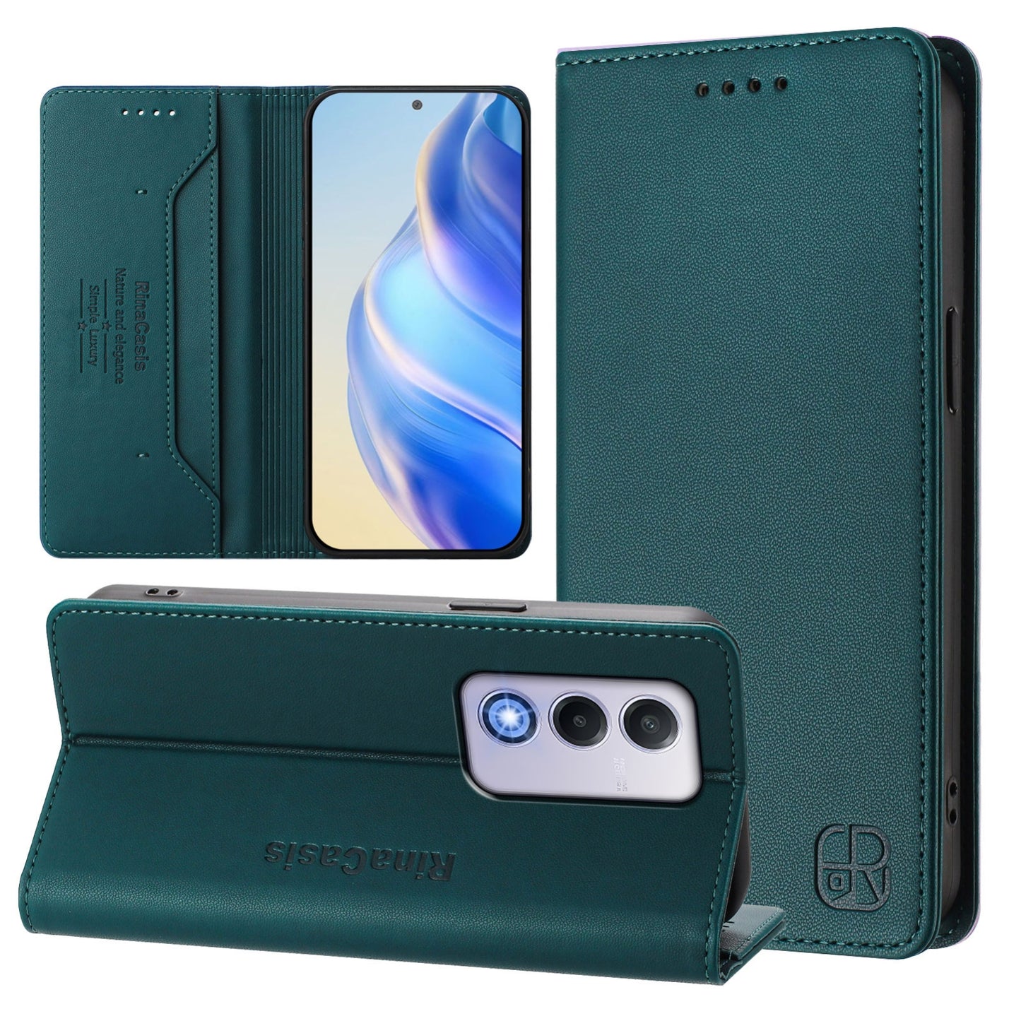 OPPO A80 5G EU Dual-Folded Magnetic Suction RFID Blocking PU Leather Wallet Phone Case with Card Slots, Cash Pocket, Kickstand, Full Protective Flip Cover