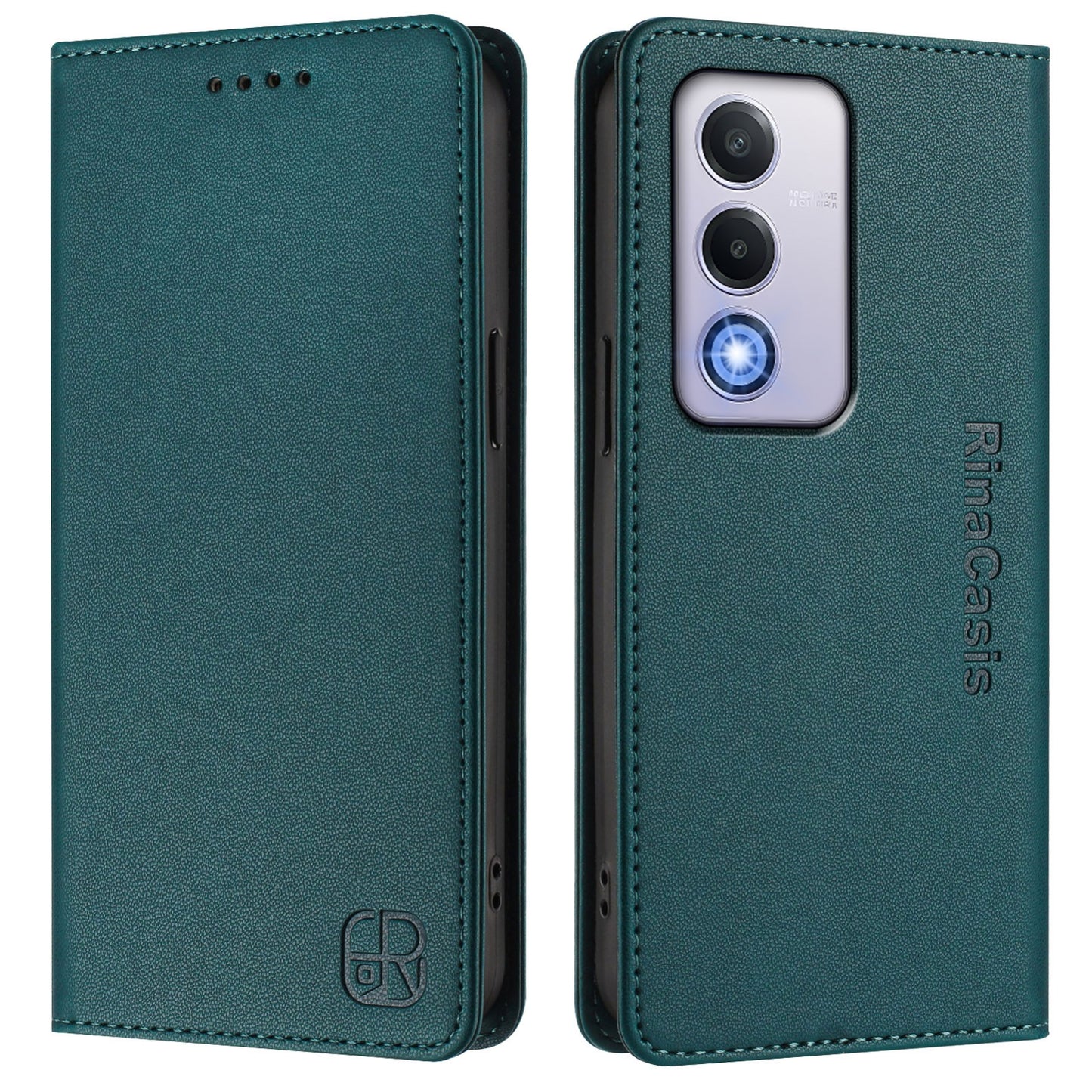 OPPO A80 5G EU Dual-Folded Magnetic Suction RFID Blocking PU Leather Wallet Phone Case with Card Slots, Cash Pocket, Kickstand, Full Protective Flip Cover