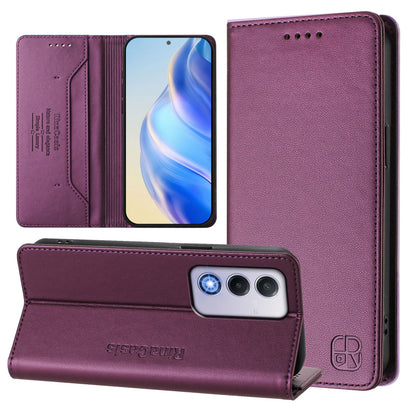 OPPO A80 5G EU Dual-Folded Magnetic Suction RFID Blocking PU Leather Wallet Phone Case with Card Slots, Cash Pocket, Kickstand, Full Protective Flip Cover