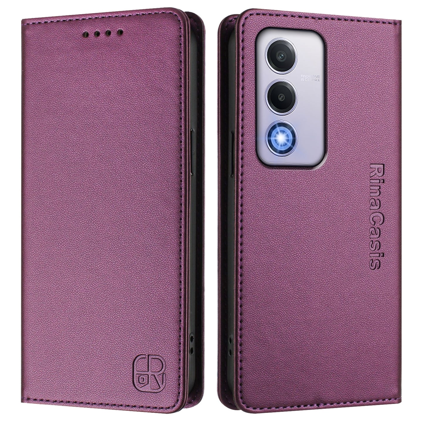 OPPO A80 5G EU Dual-Folded Magnetic Suction RFID Blocking PU Leather Wallet Phone Case with Card Slots, Cash Pocket, Kickstand, Full Protective Flip Cover