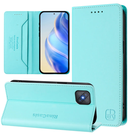 OPPO A92s 5G Dual-Folded Magnetic Suction RFID Blocking PU Leather Wallet Phone Case with Card Slots, Cash Pocket, Kickstand, Full Protective Flip Cover