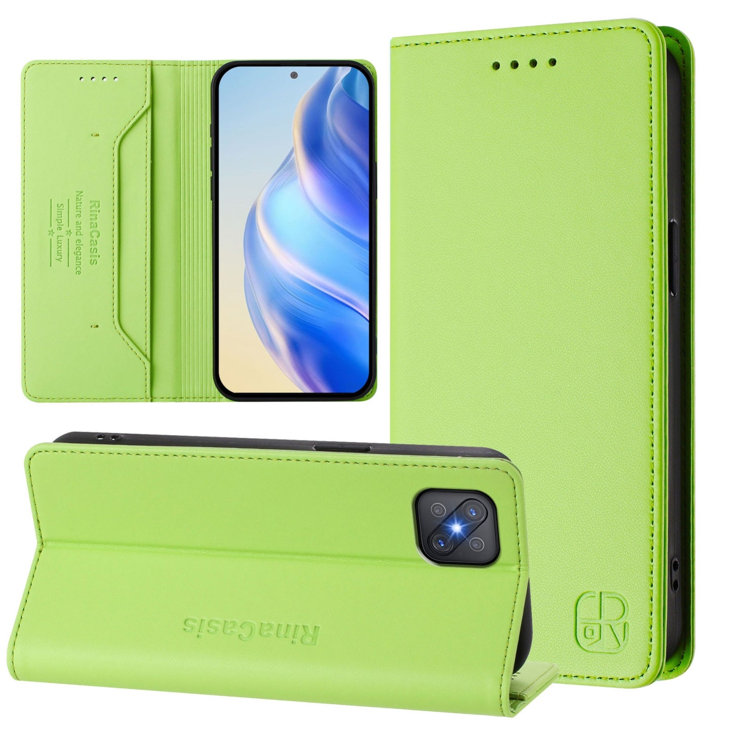 OPPO A92s 5G Dual-Folded Magnetic Suction RFID Blocking PU Leather Wallet Phone Case with Card Slots, Cash Pocket, Kickstand, Full Protective Flip Cover