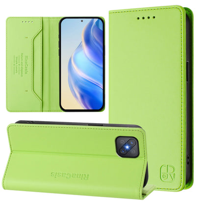 OPPO A92s 5G Dual-Folded Magnetic Suction RFID Blocking PU Leather Wallet Phone Case with Card Slots, Cash Pocket, Kickstand, Full Protective Flip Cover