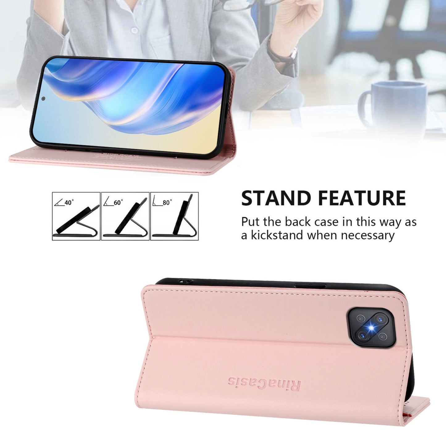 OPPO A92s 5G Dual-Folded Magnetic Suction RFID Blocking PU Leather Wallet Phone Case with Card Slots, Cash Pocket, Kickstand, Full Protective Flip Cover