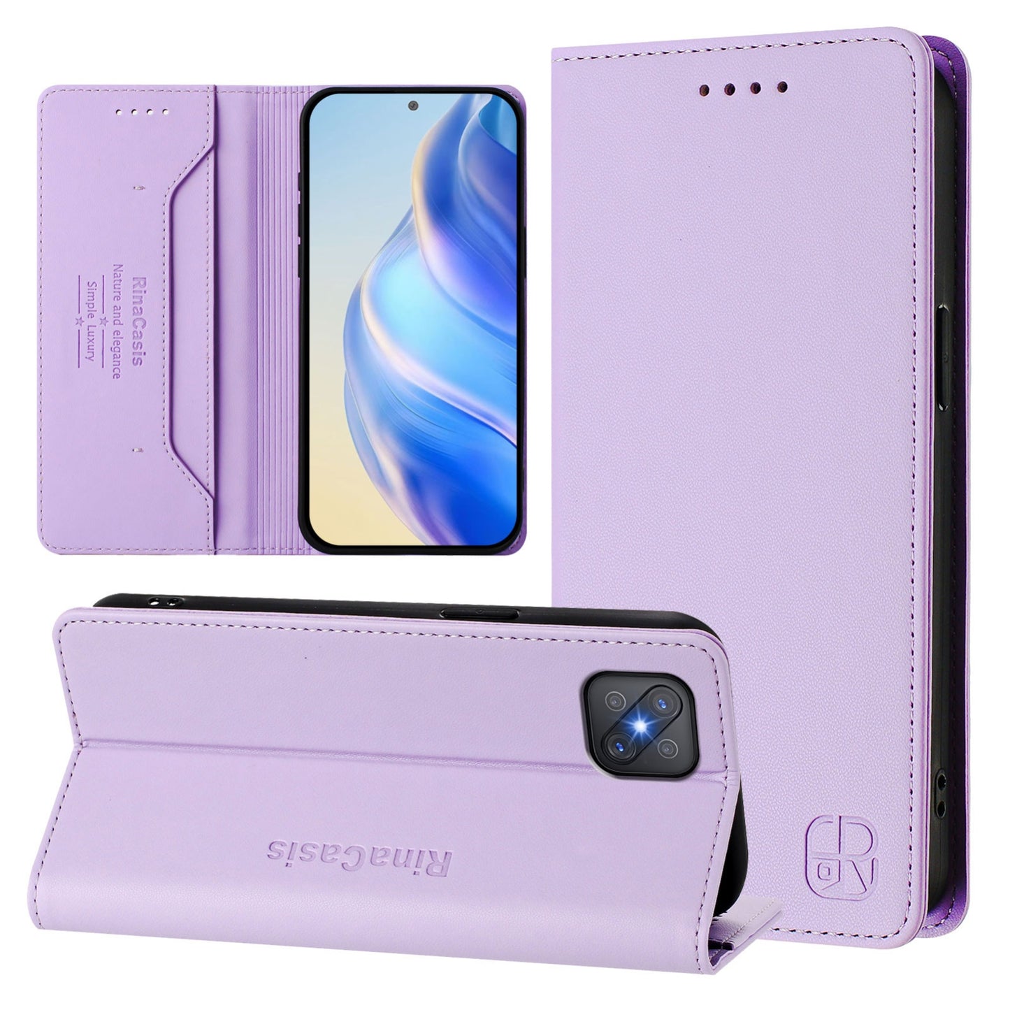 OPPO A92s 5G Dual-Folded Magnetic Suction RFID Blocking PU Leather Wallet Phone Case with Card Slots, Cash Pocket, Kickstand, Full Protective Flip Cover