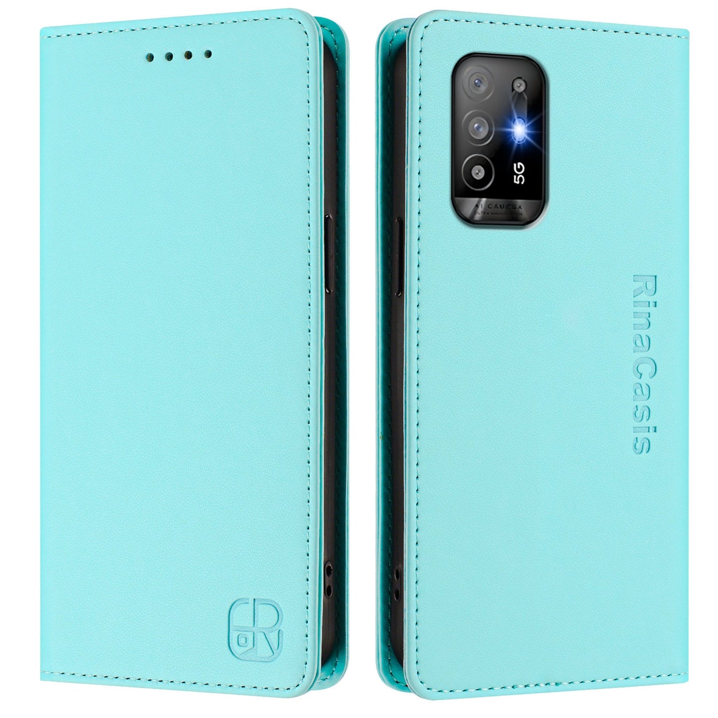 OPPO A94 5G Dual-Folded Magnetic Suction RFID Blocking PU Leather Wallet Phone Case with Card Slots, Cash Pocket, Kickstand, Full Protective Flip Cover
