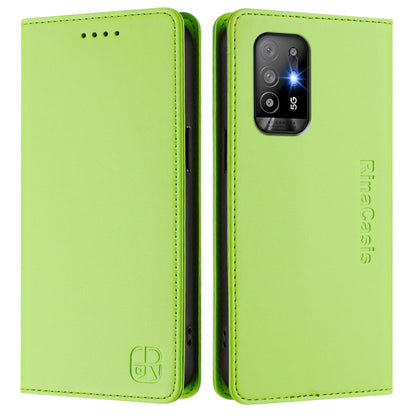 OPPO A94 5G Dual-Folded Magnetic Suction RFID Blocking PU Leather Wallet Phone Case with Card Slots, Cash Pocket, Kickstand, Full Protective Flip Cover