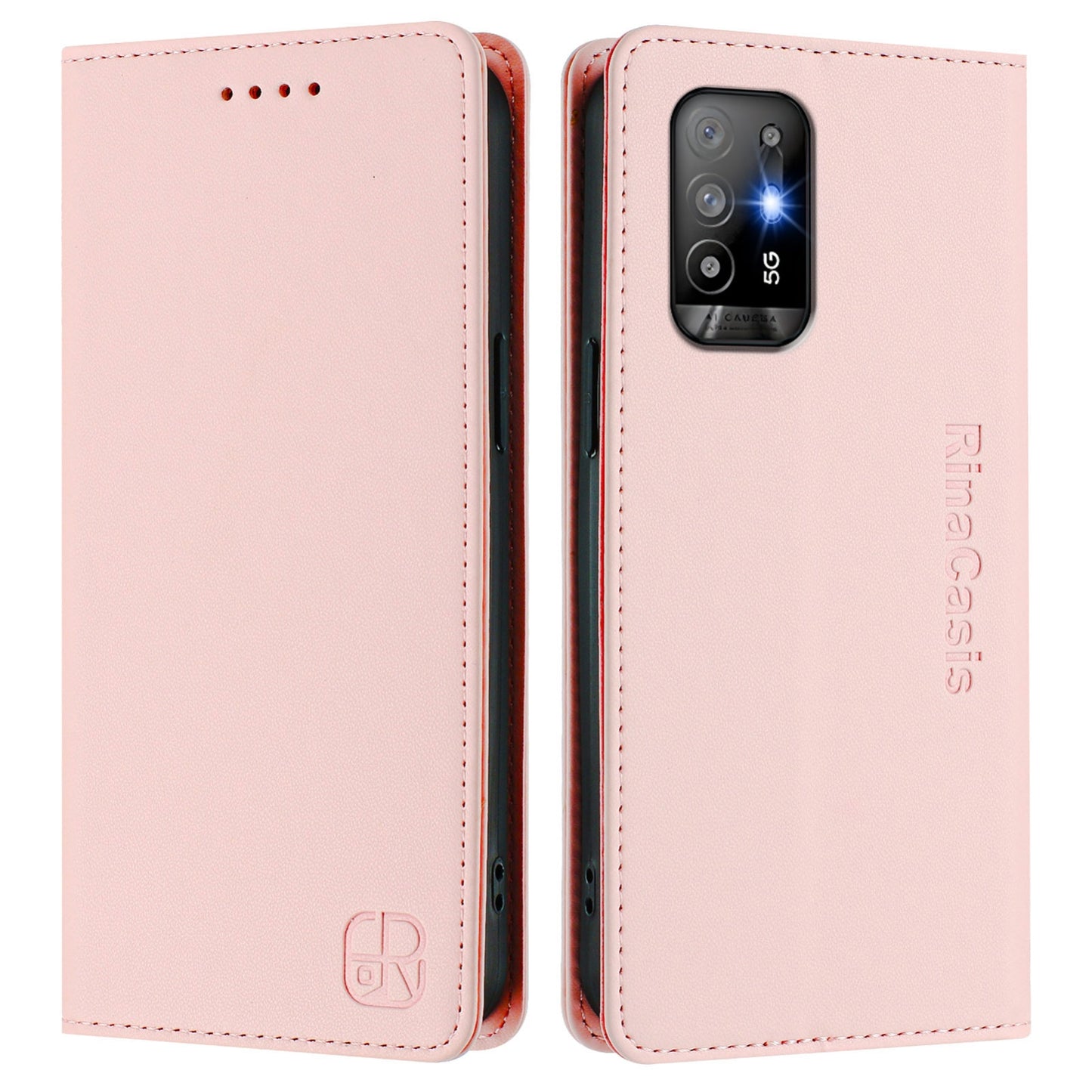 OPPO A94 5G Dual-Folded Magnetic Suction RFID Blocking PU Leather Wallet Phone Case with Card Slots, Cash Pocket, Kickstand, Full Protective Flip Cover