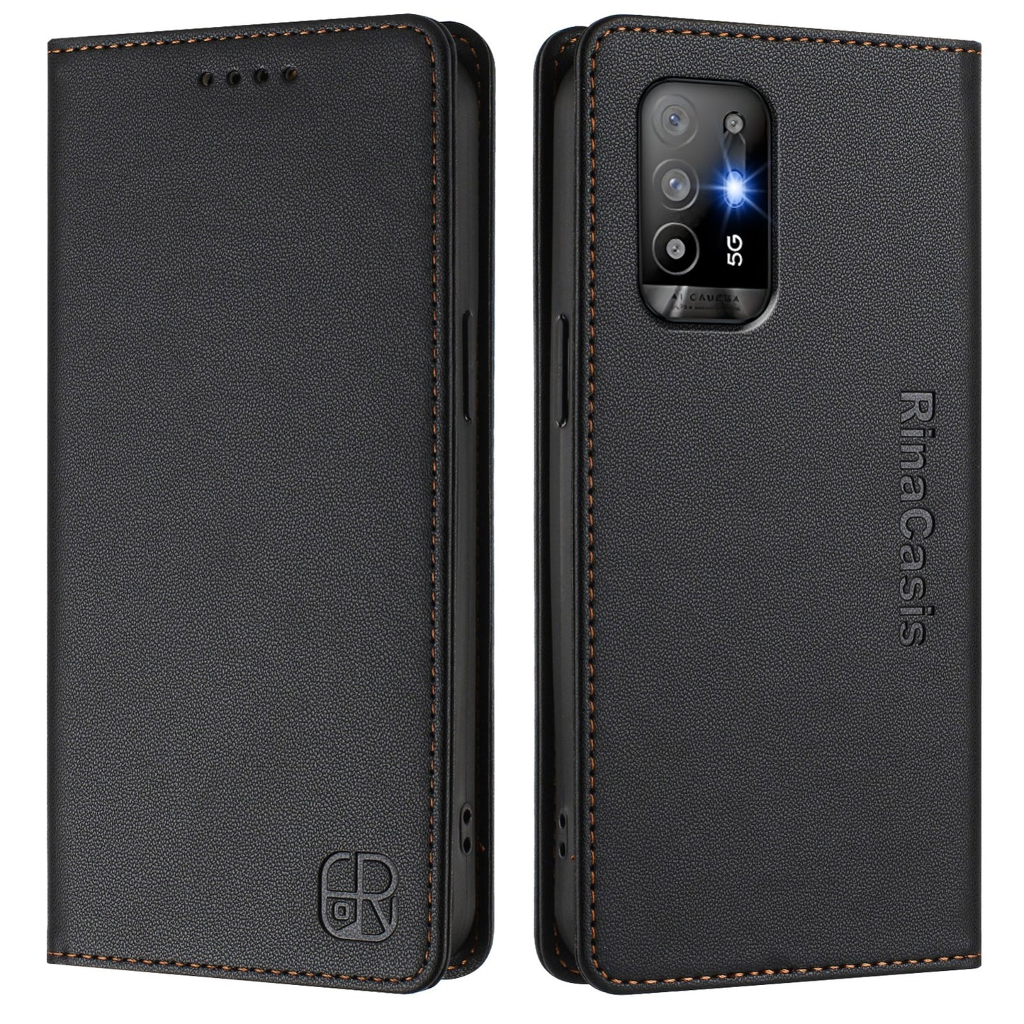 OPPO A94 5G Dual-Folded Magnetic Suction RFID Blocking PU Leather Wallet Phone Case with Card Slots, Cash Pocket, Kickstand, Full Protective Flip Cover