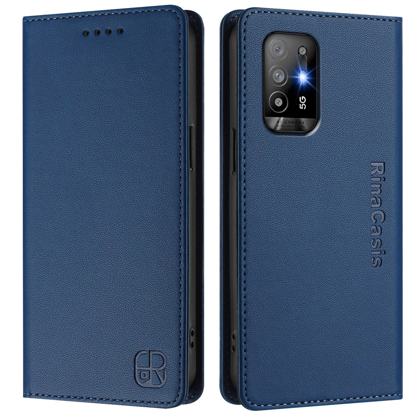 OPPO A94 5G Dual-Folded Magnetic Suction RFID Blocking PU Leather Wallet Phone Case with Card Slots, Cash Pocket, Kickstand, Full Protective Flip Cover