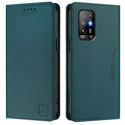 OPPO A94 5G Dual-Folded Magnetic Suction RFID Blocking PU Leather Wallet Phone Case with Card Slots, Cash Pocket, Kickstand, Full Protective Flip Cover