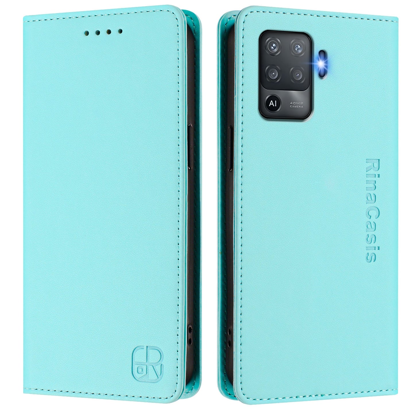 OPPO F19 Pro Dual-Folded Magnetic Suction RFID Blocking PU Leather Wallet Phone Case with Card Slots, Cash Pocket, Kickstand, Full Protective Flip Cover