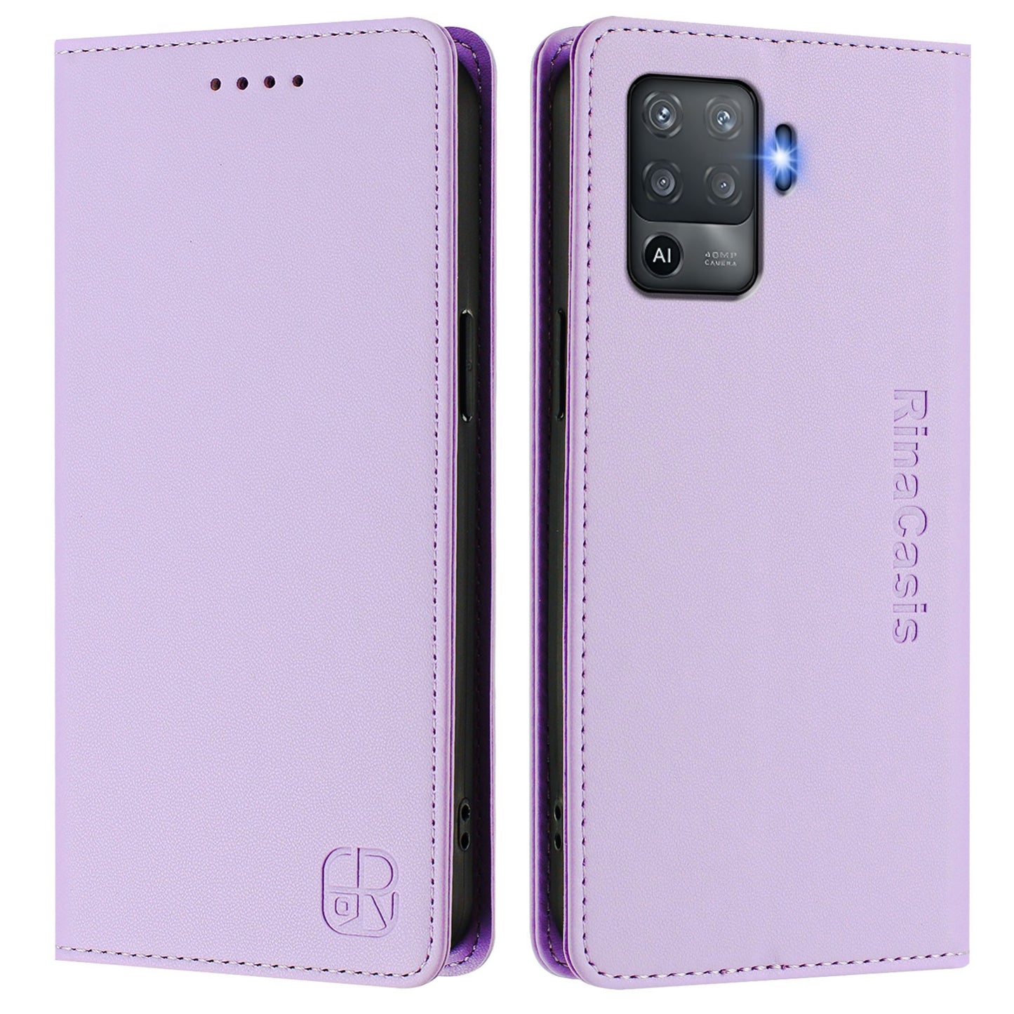 OPPO F19 Pro Dual-Folded Magnetic Suction RFID Blocking PU Leather Wallet Phone Case with Card Slots, Cash Pocket, Kickstand, Full Protective Flip Cover