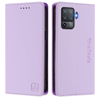 OPPO F19 Pro Dual-Folded Magnetic Suction RFID Blocking PU Leather Wallet Phone Case with Card Slots, Cash Pocket, Kickstand, Full Protective Flip Cover
