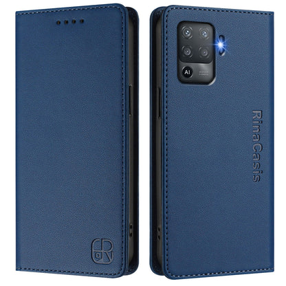 OPPO F19 Pro Dual-Folded Magnetic Suction RFID Blocking PU Leather Wallet Phone Case with Card Slots, Cash Pocket, Kickstand, Full Protective Flip Cover